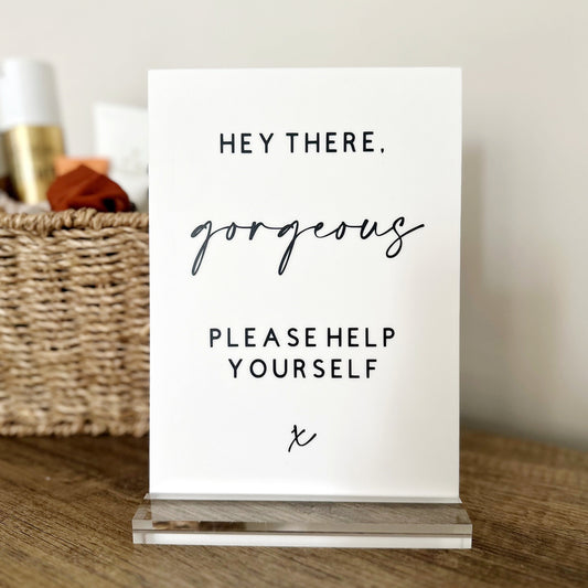 Maia Acrylic Toiletry Sign | Hey There Gorgeous