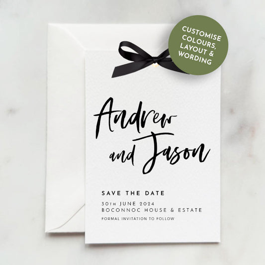 Athena Save the Date with Ribbon & Vellum
